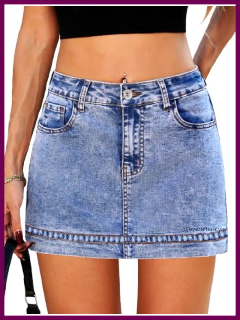 Denim Mini Skirt with Built-in Shorts High Waist Skort Stretch